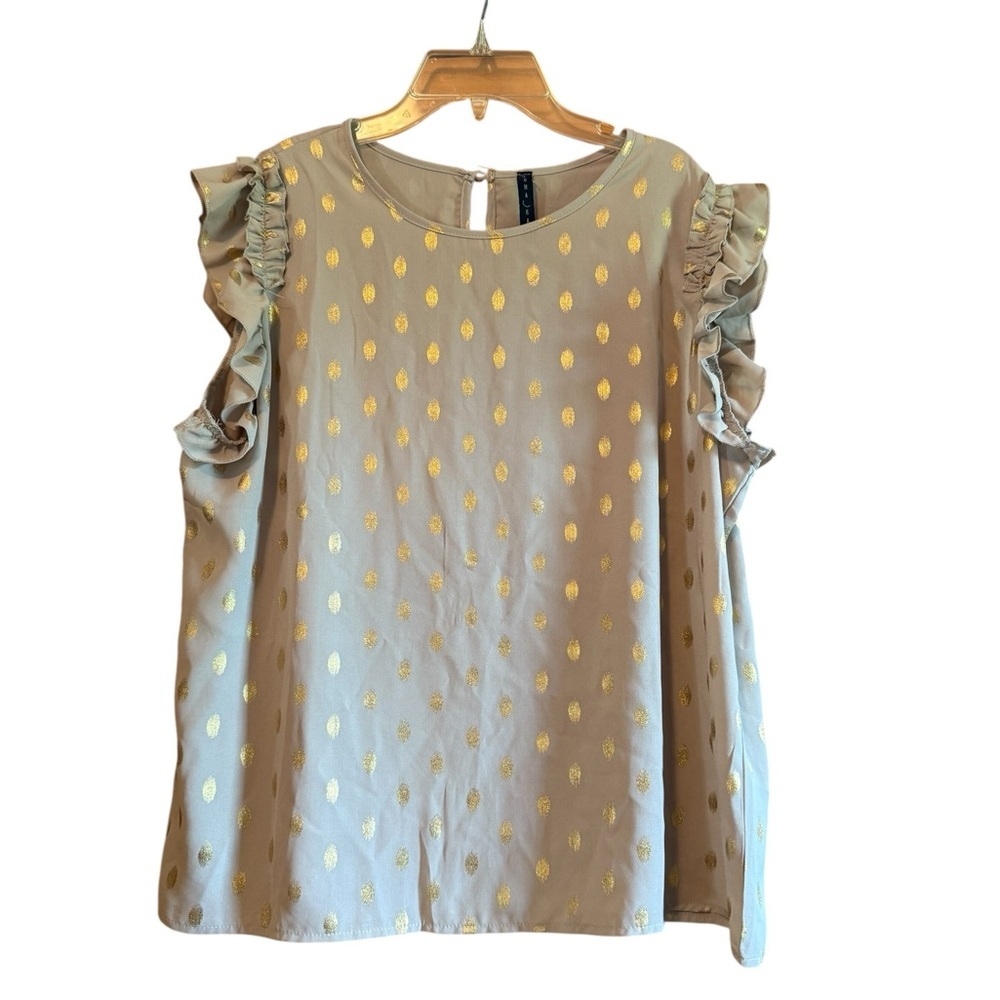 Gray Blouse Gold Details Elegant Extra Large
